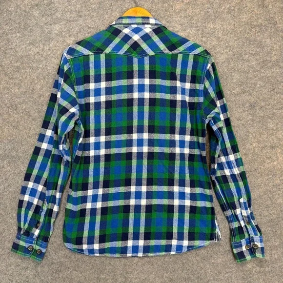 Supreme Flannel Button Shirt Mens Medium Green Blue Plaid Casual Cotton - Picture 7 of 9